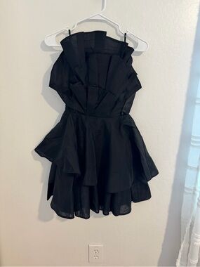 Aje Black Sculpted Ruffle Cocktail Dress